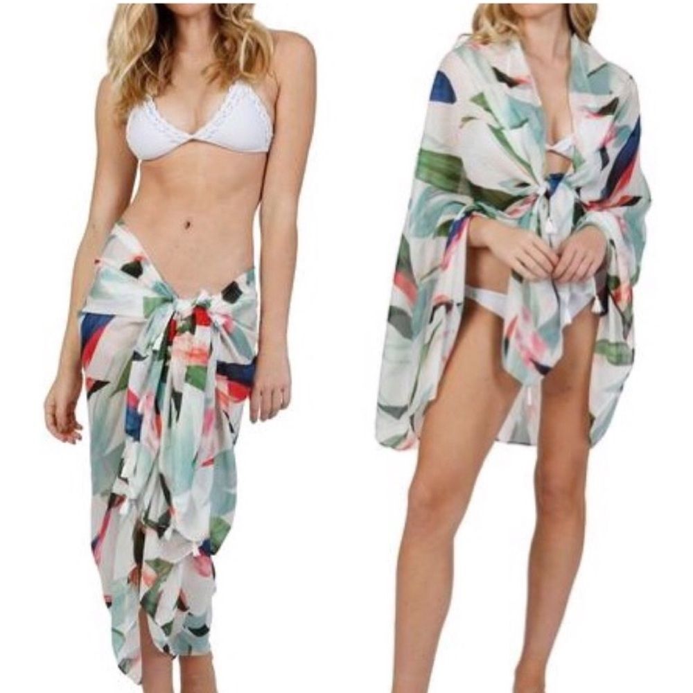 Pool to Party By Subtle Luxury Birds Of Paradise Tassel Pareo Sarong Scarf Wrap